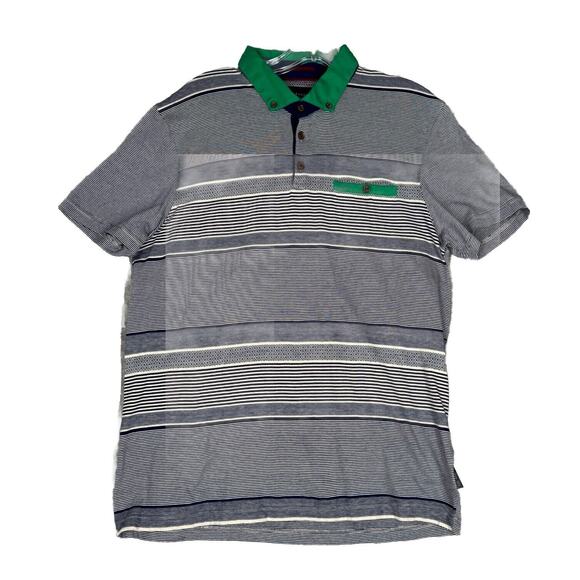 Ted Baker Shirt Mens Large Blue White Stripe Golf Polo Classic Preppy Sportswear - Picture 1 of 9